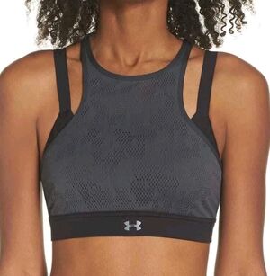 Under Armour Black/Grey Balance Mesh Strappy-Back Sports Bra Size Medium EUC